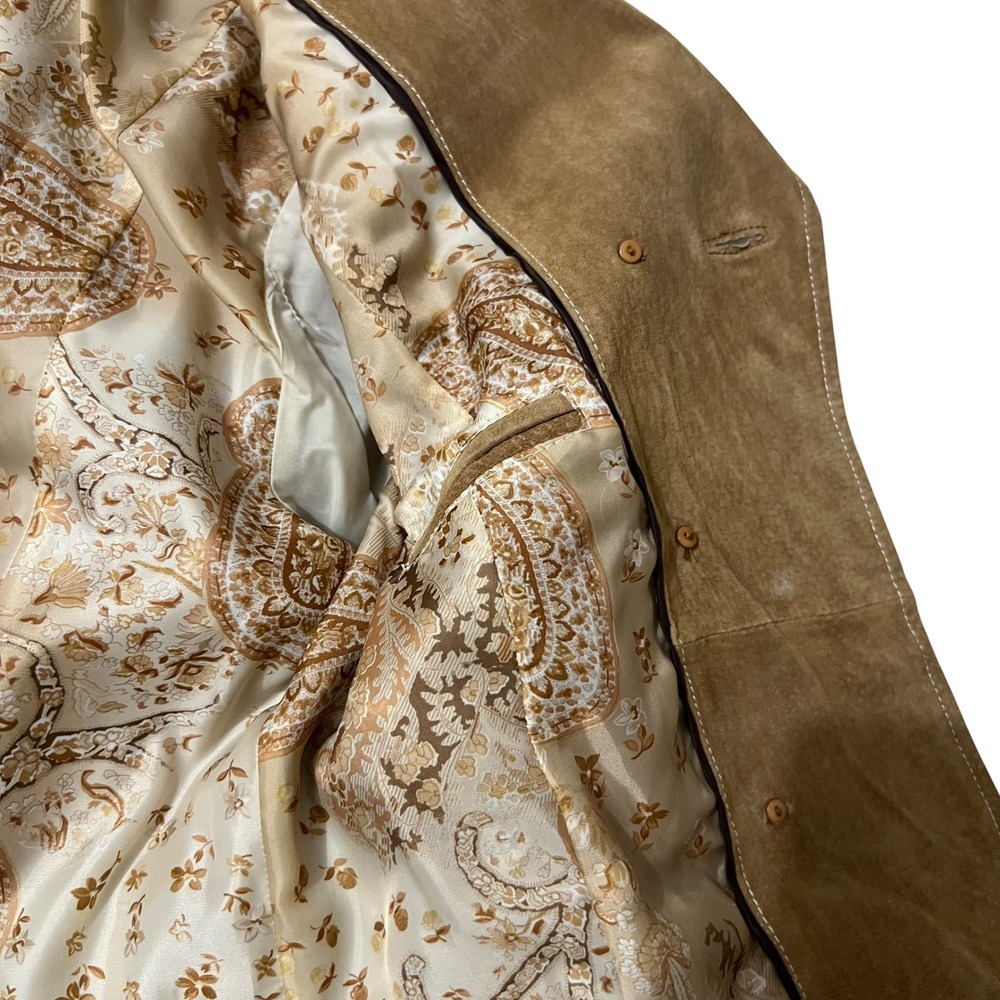 Wilsons Leather Brown Suede Belted Double Breasted Trench Coat Paisley Lined‎ S - Picture 5 of 11
